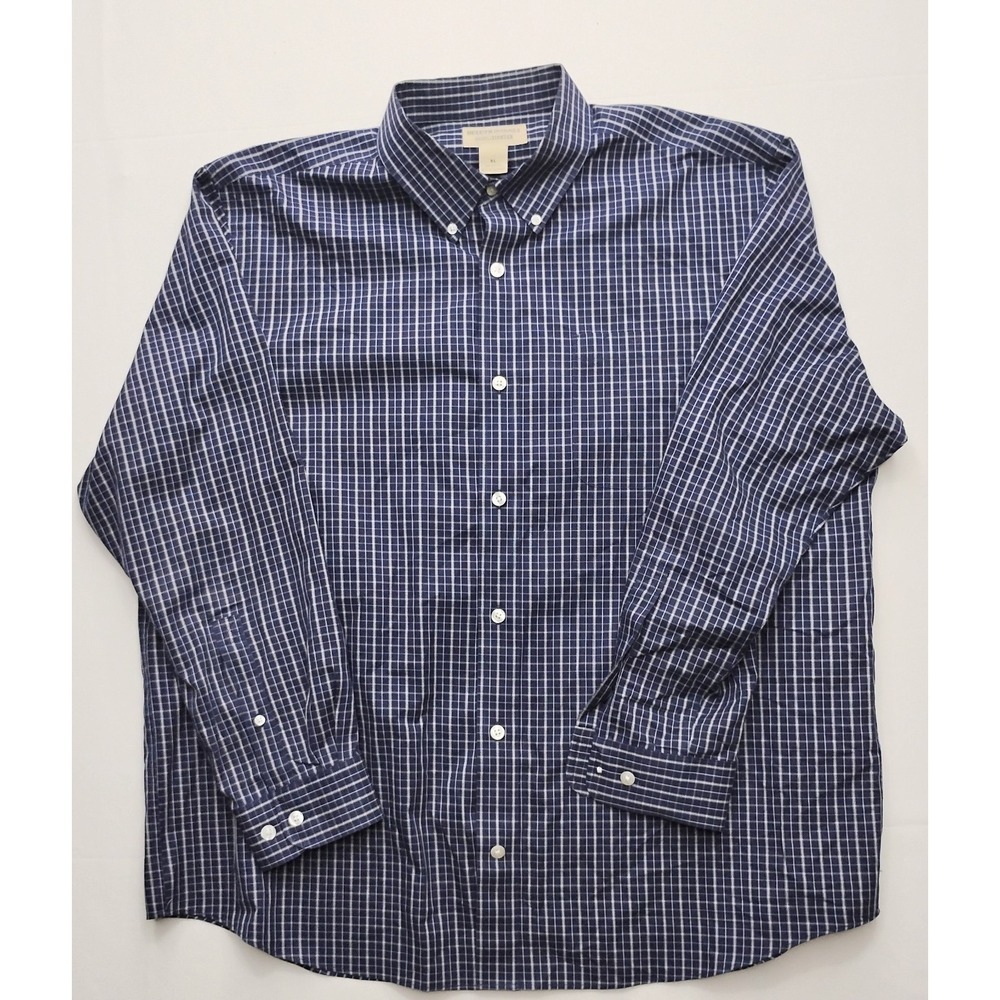 Duluth Trading Men's XL Button Down Shirt Bed White Plaid Wrinkle Fighter Cotton